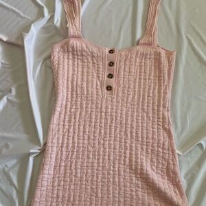 Stretchy Ribbed Pastel Pink Tank Dress with Button Detail - Free People